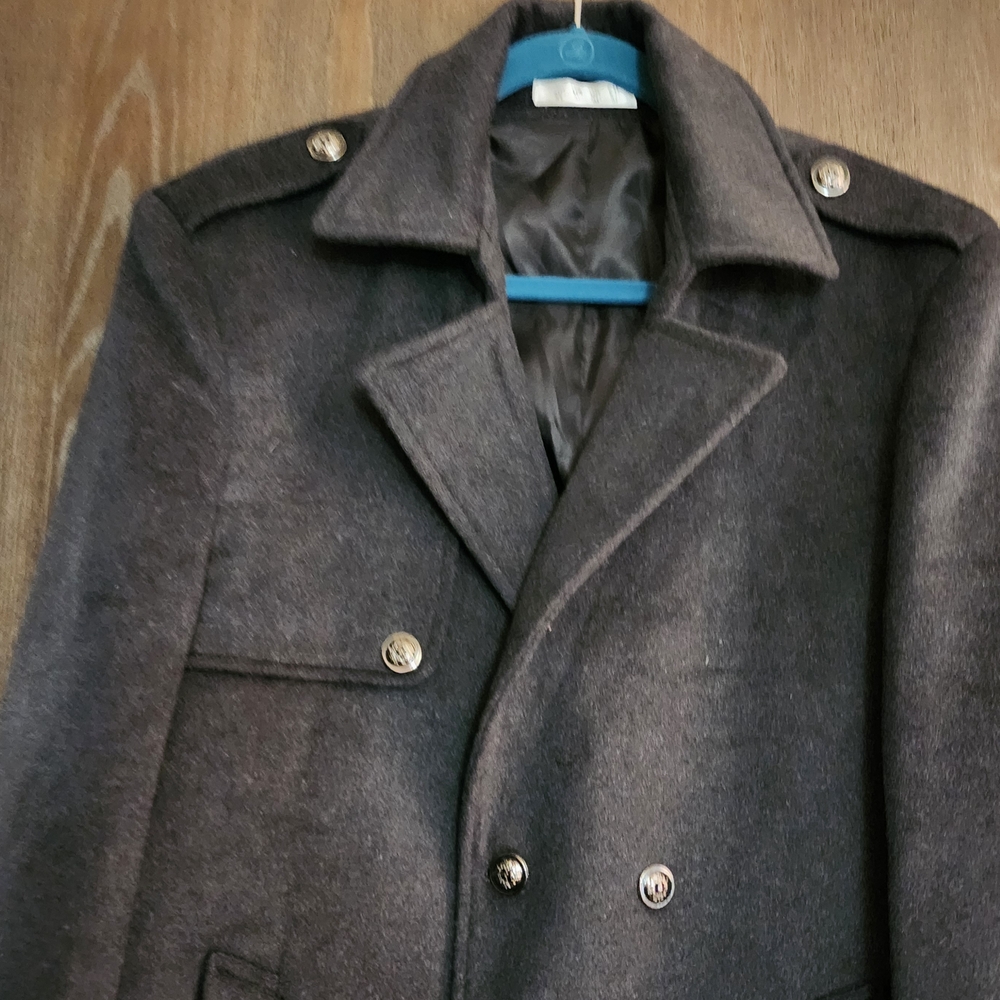 NWOT Men's M(or Women's Large) Charcoal Military Style Double Brested Wool Coat